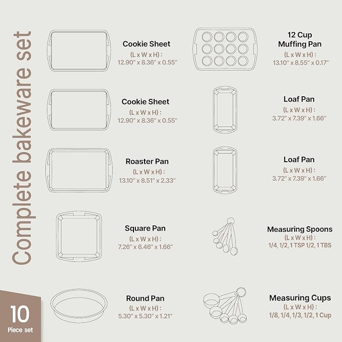 Green Marble 10-Piece Bakeware Sets, Nonstick Carbon Steel Baking Sheet & Pans, Stackable Space-Saving Bakeware, Dishwasher Safe, Stain-resistant, PFOAPFOSPTFE Free, Oven Safe Up To 450°F (230°C) - Image 2