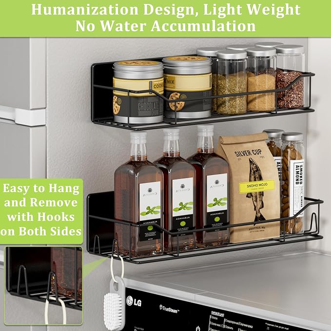 Magnetic Spice Rack for Refrigerator, 9 Pack Magnetic Fridge Shelves W/Adjustable Paper Towel Holder, Hook Rack, Moveable Spice Organizer Shelf for Kitchen Organization and Storage (Black) - Image 4