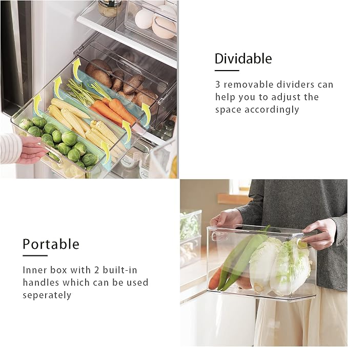 7 pack Stackable Refrigerator Organizer Bins Pull-Out Drawers for Fruit and Veggies Storage Organizer for Fridge Clear Drawer Containers with Handle Divided Organization for Produce Saver - Image 4