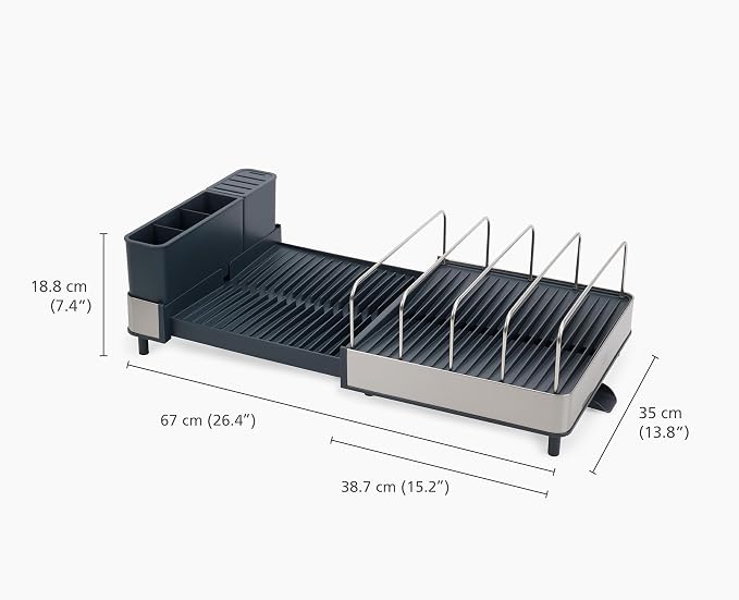 Joseph Joseph Extend Max Steel Expanding Dish Drying Rack, high Capacity for Large Items, Cutlery and Knife Holder, Swivel Draining Spout, Stainless Steel - Image 4
