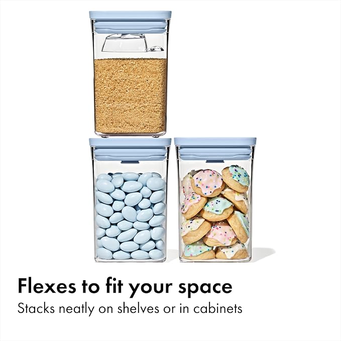 OXO Good Grips 3-Piece POP Container Set with Mini Scoops — Sky Blue, 1.1 Qt/1 L Capacity, Airtight Pop-Up Container with Push-Button Seal, Kitchen Storage Canisters for Cereal and Snacks - Image 6