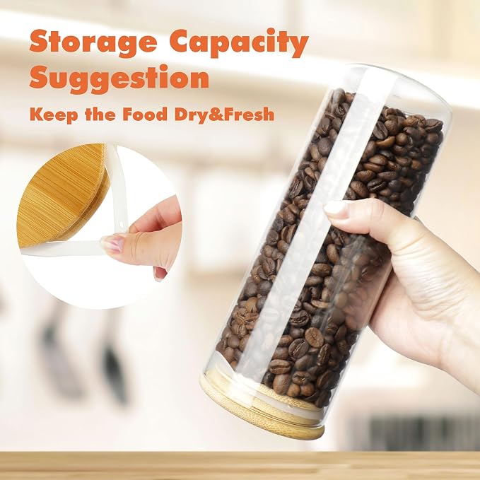 Glass Storage Containers with Airtight Bamboo Lids,Round Glass Jars Pantry Organizers,Perfect for Kitchen Organization - Flour, Rice, Pasta, Sugar, Coffee Beans, Accessories Included (43oz*6) - Image 6