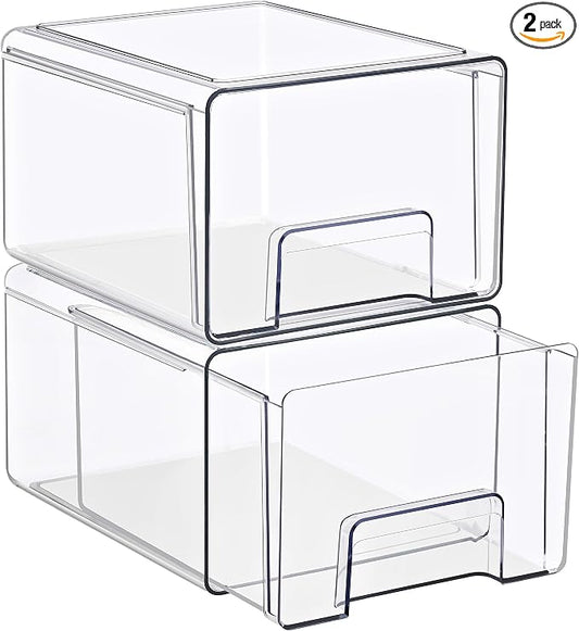 Sorbus Large Clear Stackable Storage Drawers – 2-Pack Plastic Organizer Bins with Handles – Pull-Out Stackable Drawers for Bathroom Closet, Medicine, Cabinet, Pantry Storage, Baby Bottle Organizer by Sorbus