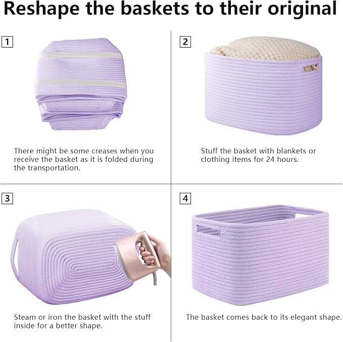 OIAHOMY 4 Pack Storage Baskets for Organizing, Cube Storage Bins for Shelves, Rectangle Storage Baskets With Handles, Woven Baskets for Storage, 12.7''Lx9''Wx7.8''H, Purple - Image 7