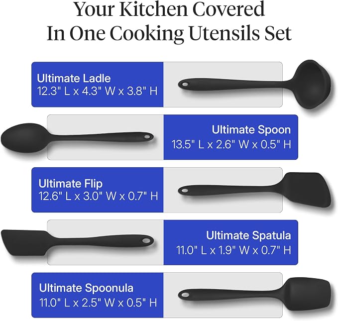 GIR: Get It Right 5-Piece Silicone Ultimate Kitchen Utensils Set - Ladle, Spatula, Flip, Spoon & Spoonula - Non-Toxic Cooking Utensils for Nonstick Cookware, Cooking and Baking - Black - Image 3