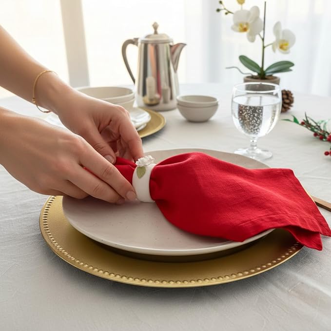 Linen Napkins –100% French Flax – Stonewashed Pure Linen Cloth Napkins - Size 18 Inch x 18 Inch – Set of 4 (Rich Red) - Image 8