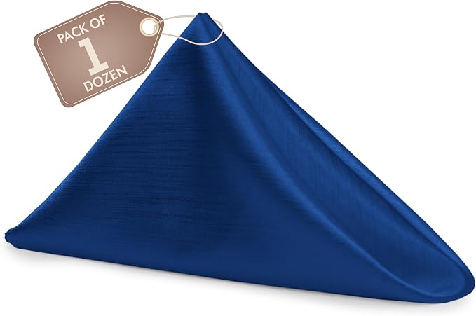 17 x 17-Inch Shantung Satin Cloth Napkins, Royal Set of 12 | Bulk Case of 1 Dozen, Square, 100% Polyester Fabric, Reversible, Faux Dupioni Silk Reverse Side, Machine Washable, Blue by UltimateTextile