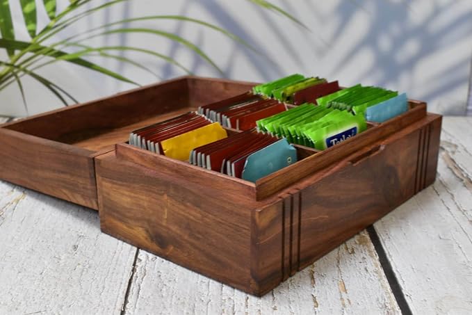 Wooden Tea Box - Tea Box for Tea Bags Organiser - Engraved Hardwood Tea Chest with 6 Compartments - Tea Storage Box Multi Functional - Wood Tea Box Organiser - 10 x6 inch (6 compartment box) - Image 5