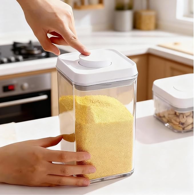 Pop Push Button Airtight Food Storage Containers 12 Pack | 4 Sizes: 0.65/0.7/1.8/2.4Qt, BPA-Free Clear Canisters for Pantry, Pasta, Cereal, Snacks, Coffee, Pet Food, Fridge - Image 8