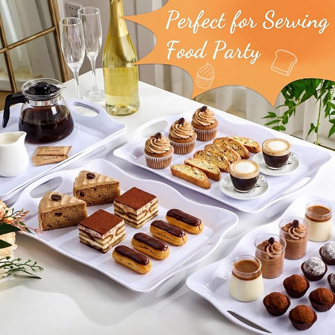 6 Pcs Large Melamine Serving Tray with Handles 17 x 12 Inch Rectangular Wave Melamine Serving Platters for Food, Eating, Turkey, Snack, Fruit, Desserts, Party, Dishwasher Safe - Image 5