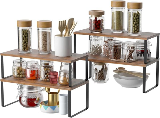 Set of 4 Kitchen Shelf Organizer for Cabinet, Large 15.7 in(L) Counter Cupboard Organiser, Pantry Storage Rack for Bathroom, Kitchen, Laundry Room Expandable & Stackable by Nandae