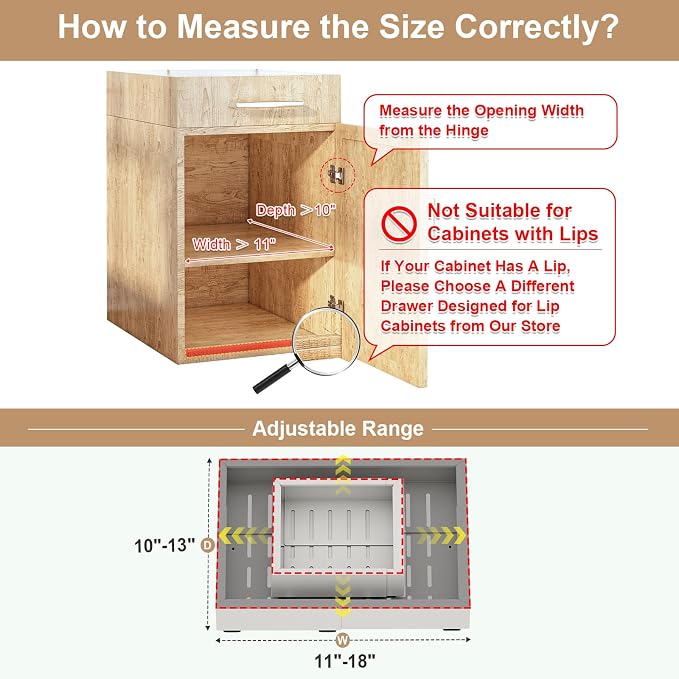 Fokyfok 2Pc Pull out Cabinet Organizer,11"-18"W,10"-13"D,Expandable | No Drill,Adjustable,Roll out Drawers,Adhesive Sliding Drawers,Slide out Shelves for Cabinets Without Lip,Kitchen,Pantry,White - Image 2