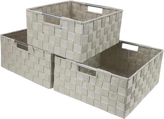 Sorbus Storage Box Woven Basket Bin Container Tote Cube Organizer Set Stackable Storage Basket Woven Strap Shelf Organizer Built-in Carry Handles (Beige) by Sorbus