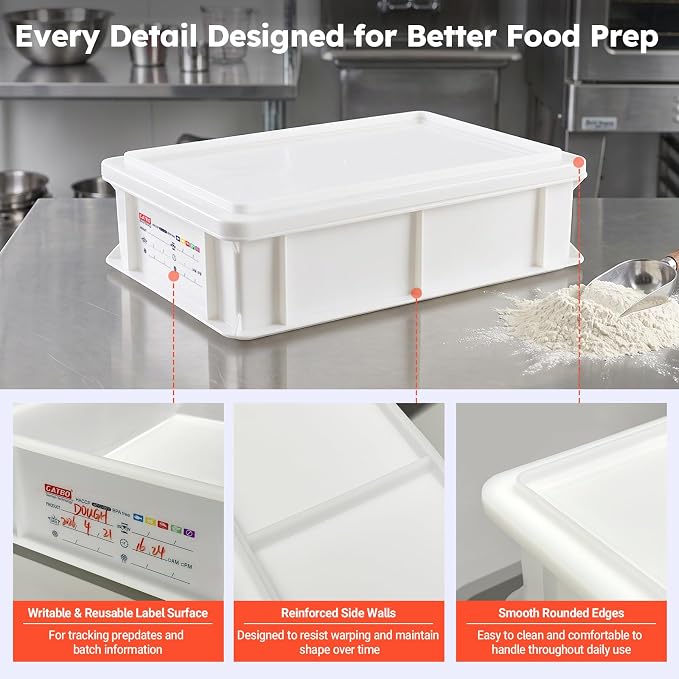 2 Pack Pizza Dough Proofing Boxes with 2 Lids, Commercial Food Grade Stackable Bread Proofing Containers with Label Sticker & 2 Erasable Markers, BPA Free, Fit Up to 6 Dough Balls Each - Image 3
