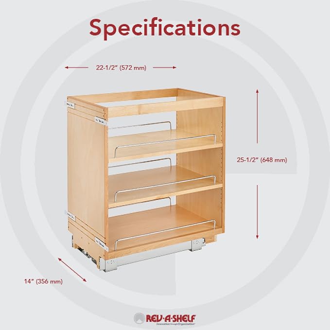 Rev-A-Shelf 14" Pullout Kitchen Cabinet Storage Organizer Slide Out Pantry Spice Rack with Adjustable Shelves for 14.5" W Cabinet Opening, 448-BC-14C - Image 3