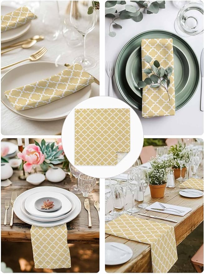 Cloth Napkins Set of 4-20x20 Inches, Yellow Moroccon Washable Reusable Table Napkins, Farmhouse Minimalist Ethnic Geometric Soft & Absortbent Dining Napkin for Party Wedding Hotel Restaurant - Image 4