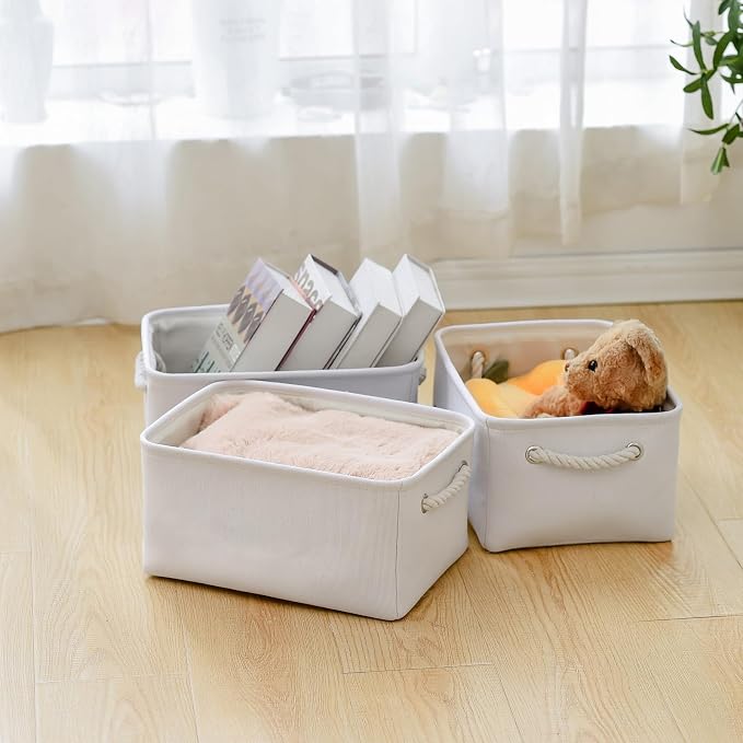 Decorative Basket for Organizing - Medium-1Pack 13.8L*9.8W*6.7H Rectangular Fabric Storage Bin Organizer Basket with Handles for Clothes (White) - Image 4