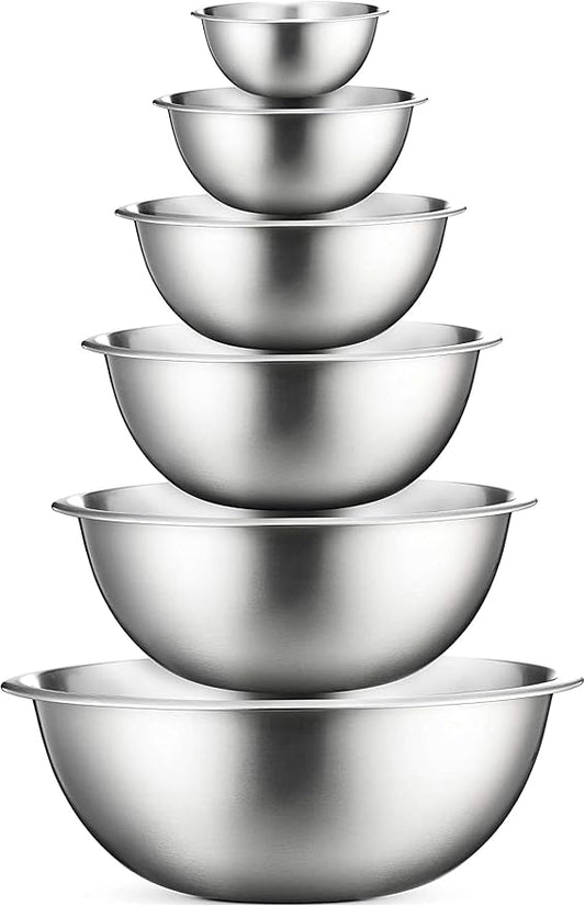 FineDine Stainless Steel Mixing Bowls Set, 6-Piece Metal Bowls | Stainless steel bowls, nesting design saves space, dishwasher safe, prep bowls, baking bowls, cooking bowls by FINEDINE