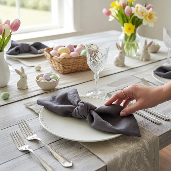 Linen Napkins –100% French Flax – Stonewashed Pure Linen Cloth Napkins - Size 18 Inch x 18 Inch – Set of 4 (Mid Gray) - Image 3