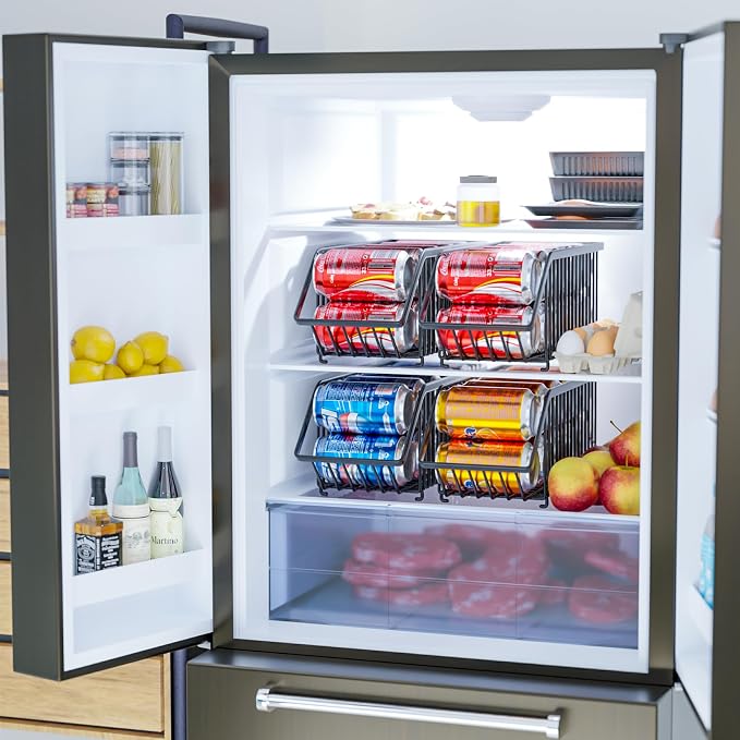 Stackable Soda Can Dispenser Organizer Rack, Stacking Can Dispensers Refrigerator Organizer Bins Pop Soda Organizer Dispenser Canned For Fridge, Freezer, Kitchen, Cabinets (8, Black) - Image 6