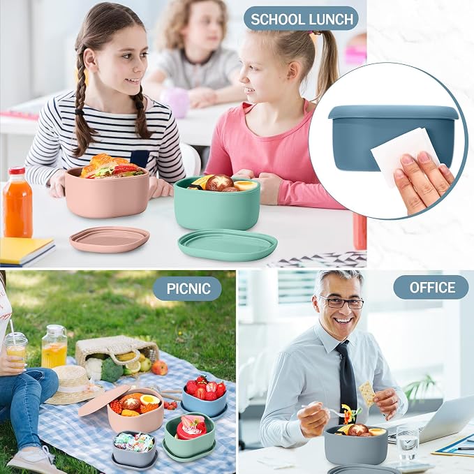 12 Pcs Silicone Food Storage Containers with Lids,Mo Landi Color | Reusable, 3 Size Silicone Lunch Box Bento, Freezer Dishwasher Safe, 6.7oz, 10oz, 20oz - Image 7