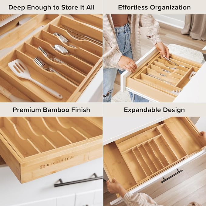 Silverware & Utensil Drawer Organizer, 18-33 in, Bamboo | Cutlery, flatware, food-safe contract grade, kitchen drawer fit - Image 3