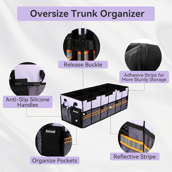 Car Trunk Organizer with Lid,Collapsible Car Storage Organizer with Multi Compartments and Securing Straps for SUV,Sedan,Jeep-Cyan - Image 4