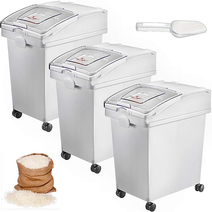 VEVOR Ingredient Bin, 5.2 Gallons Capacity Ingredient Storage Bin, 3 Pcs/Set, PP Material Flour Bins On Wheels, White Shelf Ingredient Bin with Scoop and Sliding Lid, Commercial Storage Bins by VEVOR