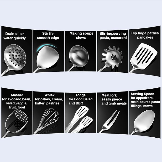 Stainless Steel Kitchen Utensils 12 Pcs, Small Cooking Utensils Set | Dishwasher safe; 304-Healthy; One piece-sturdy; Fits for person new to cooking; Perfect for a B&B or rental or camper - Image 7