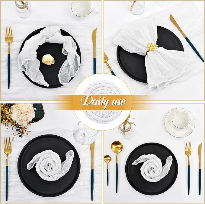fani 60 Pack Gauze Cheesecloth Napkins, 20 x 20 in, White | Wrinkled Table Napkins, Soft Cotton, Rustic Decorative, Weddings, Party, Dinner Table, Everyday Use - Image 6
