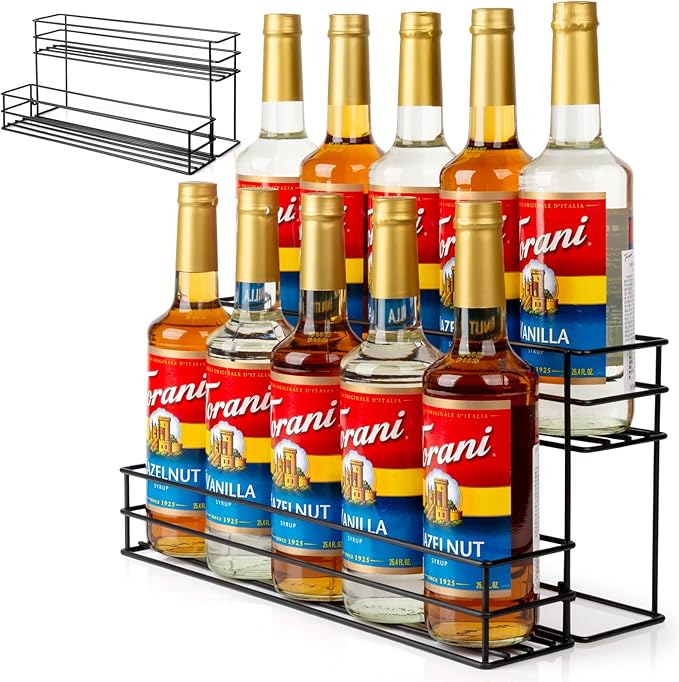 10 Bottle Capacity Coffee Syrup Organizer 2 Tier Coffee Syrup Stand Shelf for Coffee Bar Kitchen Small Wine Rack for Bar Family Storage for Syrup Wine Dressing by kimilus