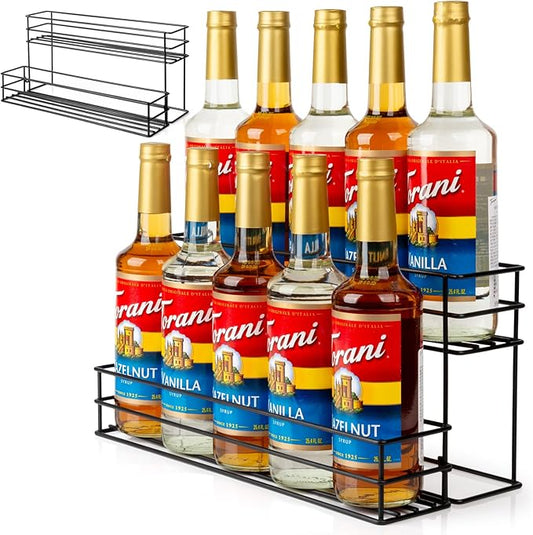10 Bottle Capacity Coffee Syrup Organizer 2 Tier Coffee Syrup Stand Shelf for Coffee Bar Kitchen Small Wine Rack for Bar Family Storage for Syrup Wine Dressing by kimilus