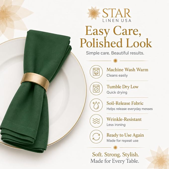 Green Cloth Napkins, 20 x 20 in, 48 Pack | Reusable spun polyester dinner napkins with cotton-like feel for restaurants, weddings and events - Image 5
