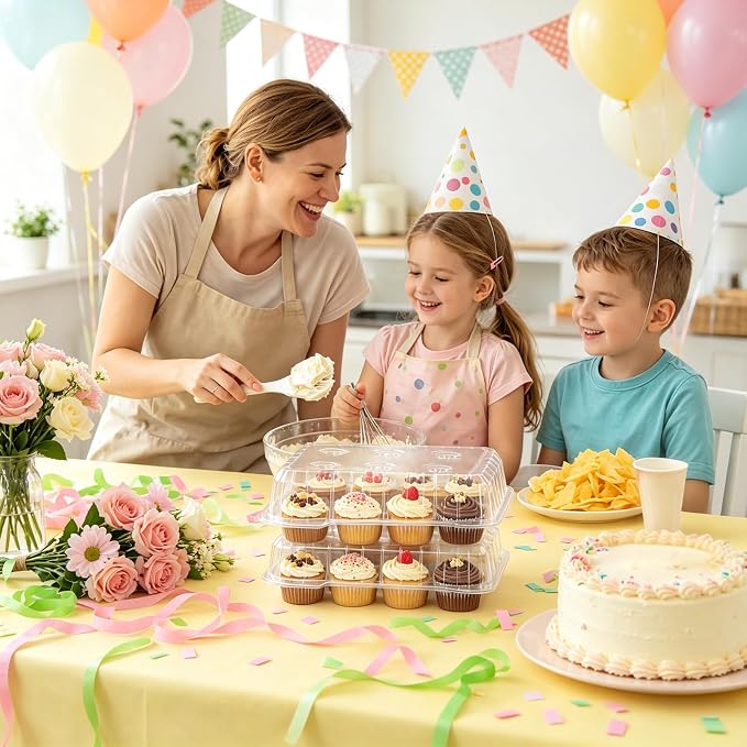 JarThenaAMCS 80 Pack Plastic Cupcake Containers 12-Compartment Clear Boxes Disposable Cupcake Tray Holders 12 Cavity Dessert Carriers with Deep Dome for Muffin Packaging - Image 4