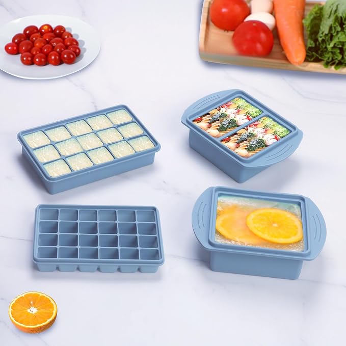 Silicone Freezer Trays with Lid (8-Pack), 1-Cup, 2-Cup, 2-Tbsp & 1-Tbsp Silicone Freezer Molds, Stackable Soup Freezer Meal Prep Containers,Ice Cube Tray for Making Sauce,Yogurt Bites (Blue 8 Pack) - Image 2