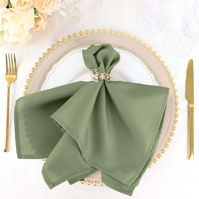 Efavormart Premium Cloth Napkins Set of 100, 17x17 Inch Eucalyptus Dusty Sage Seamless Dinner Napkins, Washable Linen Table Napkin Cloth with Hemmed Edges for Weddings, Party and Banquet by efavormart