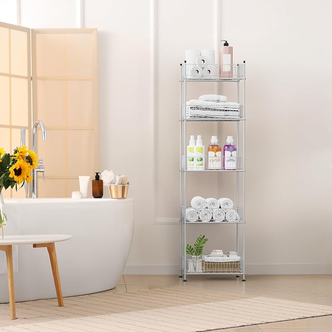 ETELI Water Bottle Storage Organizer 5 Tier Metal Water Bottle Holder Shelf Drink Beverage Soda Can Organizer Rack Bottled Water Stand for Floor Classroom Kitchen Food Storage, Silver - Image 7