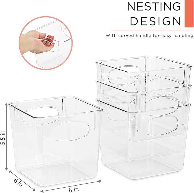 Sorbus Small Clear Plastic Storage Bins for Shelves, Clothes, with Handle - Clear Storage Bins, Drawer, Shelf, Closet, Pantry, Fridge, Freezer Organizer Bins, Closet Organizers and Storage (8 pack) - Image 2