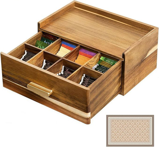 Acacia Wood Tea Bag Organizer with Drawer | Tea Organizers and Storage Box, Pull-Out Teabag Holder Container, For Countertop, Tea Station Chest by liberty