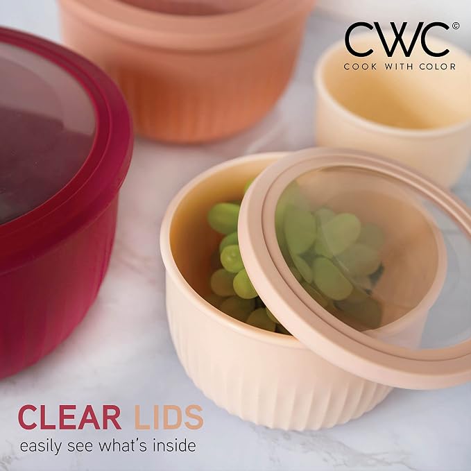 COOK WITH COLOR Prep Bowls with Lids- Wide and Deep Nesting Plastic Small Mixing Bowl Set with Lids, 8 Piece Set - Deep Bowls, Rose - Image 4