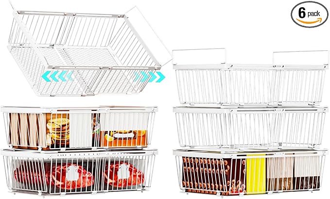 Large Freezer Organizer Bins for 10 to 20 Cu.Ft,6 Pack , Leak-Proof Bottom | ANJUBANFreezer Organizer Bins, Stackable,expandable,foldable,With handle Wire Storage Container Baskets for Sort Frozen Meats by ANJUBAN