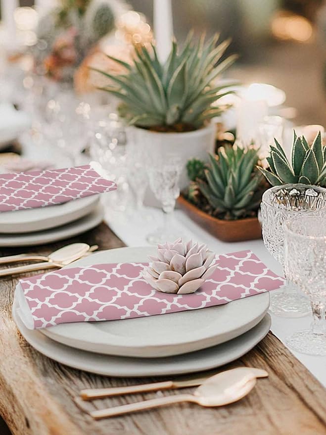 Cloth Napkins Set of 2-20x20 Inches, Pink Moroccon Washable Reusable Table Napkins, Romantic Minimalist Modern Aesthetic Soft & Absortbent Dining Napkin for Party Wedding Hotel Restaurant - Image 6