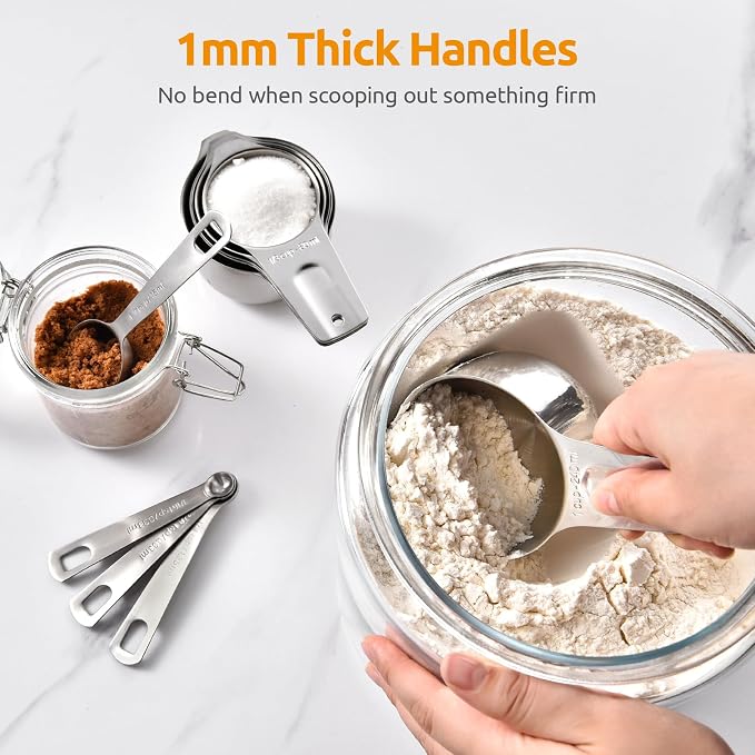 U-Taste Measuring Cups and Spoons, 18/8 Stainless Steel Measure Set of 12 | Metal Measuring Cups Spoons, Stackable Teaspoon Tablespoon Scoop Food Portions, Kitchen Gadgets for Dry & Liquid Ingredient - Image 5