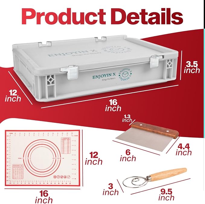 Pizza Dough Proofing Box with Lid - Includes Dough Whisk, Scraper & Mat - Perfect for Bread, Sourdough & Pizza Dough Proofing – Reusable, Stackable, Dough Tray Container - Image 2