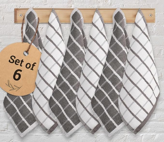 Urban Villa Kitchen Towels Cotton Dish Towels 12”x12” (Set of 6) Grey White by CottonTrends
