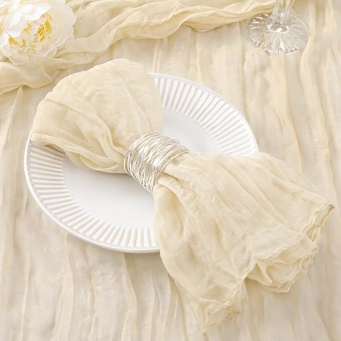 DeZerlor Beige Washable Cheesecloth Napkins Set of 30 for Wedding Party | Reusable Summer Cloth Napkins Bulk, for Bridal Baby Shower Dinner Cocktail Birthday Home, 21x21 Inches by DeZerlor