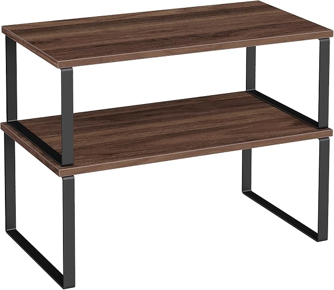 SONGMICS Cabinet Organizer Shelf, Set of 2 Kitchen Counter Shelves, Kitchen Storage, Spice Rack, Stackable, Expandable, Metal and Engineered Wood, 15.6 Inches, Walnut & Matte Black UKCS025K01 by Unknown