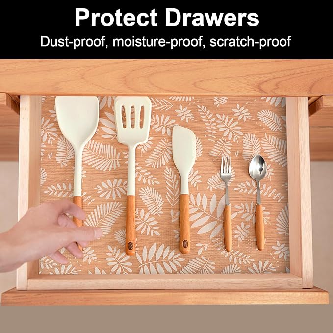 Cooyes Shelf and Drawer Liners for Kitchen Cabinets, Non Adhesive Cabinet Liner, EVA Waterproof Durable Non-Slip Drawer Mats for Shelves, Refrigerator, Storage, Desks（17.5" W x 198" L） - Image 2