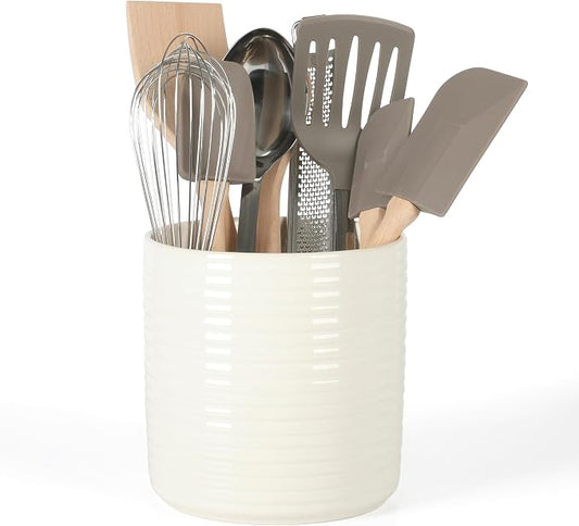 Martha Stewart 10 Piece Tools and Gadget Set W/Ceramic Crock - Linen White w/Grey Tools by MarthaStewart