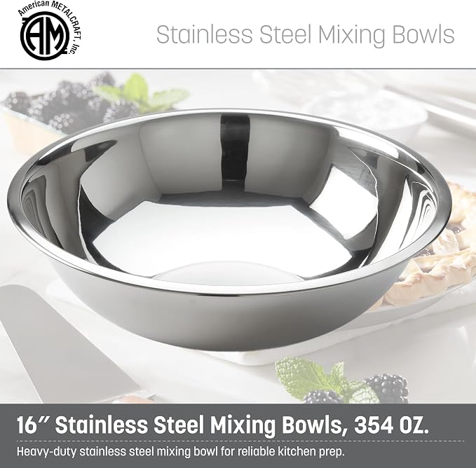 American Metalcraft 16" Stainless Steel Mixing Bowl - 13-Quart Durable Metal Bowls for Mixing, Large Stainless Steel Bowl - Image 2